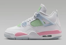 Jordan Air Jordan 4 Retro Valentine's Day Soft GS Retro Campus Style Basketball Shoes Unisex White Pink Green - Off-white Pinkish Green - View 2