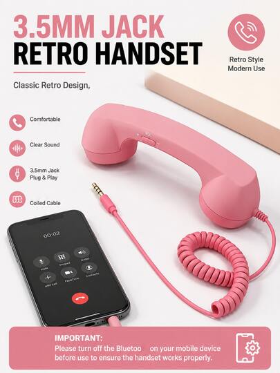 Retro Phone Handset For Cell Phones – Wired Vintage Telephone Handset With 3.5mm Jack, Built-In Microphone , For Smartphones, Tablets, And Computers