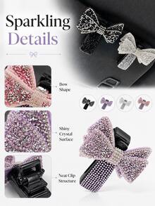 1pc Shiny Rhinestone Bow Car Sun Visor Glasses Holder, Cute Girly Style Car Interior Decor, Universal Eyewear Holder Accessory, Suitable For Female Drivers - A - View 4