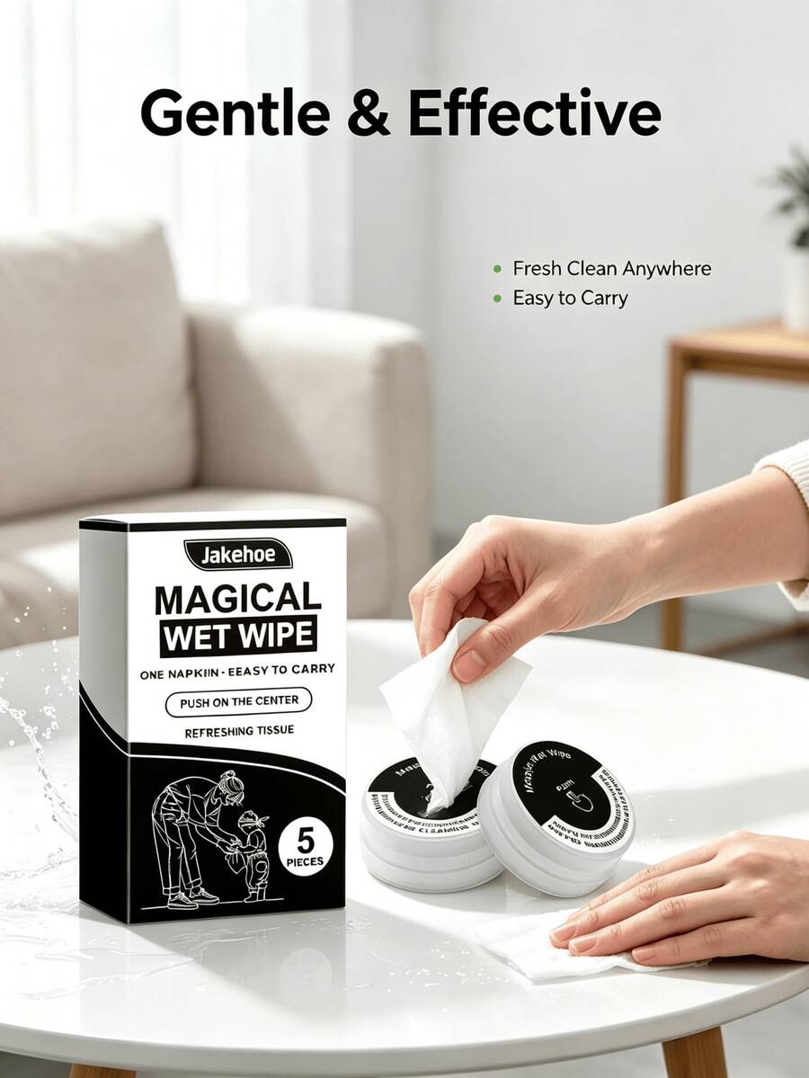 5pcs Press-Type Cleaning Wipes, Multi-Function Portable Household Stain Removal Wipes. Suitable For Various Occasions, Lightweight And Easy To Carry, Instant Cleaning At Home, Office, School Or On The Go, Essential Daily Household Cleaning Supplies