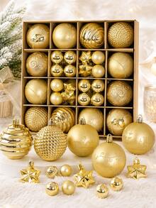 44pcs Gold Christmas Ball Ornaments, 3cm And 6cm Mixed Sizes, Including Matte, Mirror, Striped, Woven, Embossed And Star Patterns, Elegant Hanging Decorations For Christmas Tree, Suitable For Christmas Party, Wedding, Holiday Home, Fireplace And Wreath Decor - Gold - View 1