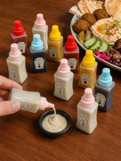12/6/4/2pcs Rectangular Sauce Bottles, Portable Squeeze Bottles, Lunch Box Accessories, Kitchen Gadgets, Mini Condiment Containers, Holiday Party, Suitable For Honey/Ketchup/Chili Sauce/Salad Dressing