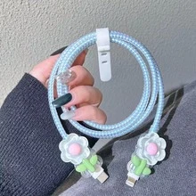 1組甜美花卉數據線保護套，相容Apple 18W/20W，Ins甜美女孩風，送給朋友的理想小禮物，聖誕禮物 - 透藍色花 - 查看 5