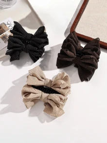 Vintage Polka Dot Fabric Bow Banana Hair Claw, Ruffled Chiffon Bow Non-Slip Secure Hair Clip, Elegant Retro Decorative Hair Accessory, Suitable For Ponytail, Bun Hairstyles, Daily, Date, Party, Back To School - Multicolor - View 5