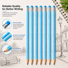 7/14pcs Blue HB Wooden Pencils With Eraser, Triangular Barrel Graphite Writing Pencils, Suitable For Writing, Drawing, Sketching, Office, School And Back To School Stationery - Blue Color - View 7