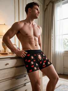 Men's Custom Face Printed Red Heart Pattern Black Soft Comfortable Lightweight Breathable Funny Novelty Personalized Men Boxers Perfect For Wedding, Anniversary Gift, Gift For Him, Valentine's Day - Multicolor - View 4