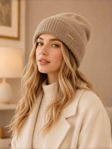 1pc Women's Oversized Knit Beanie Hat, New Autumn/Winter Thick Warm Versatile Ear-Covering Headwrap Cold Weather Cap - Multicolor - View 13