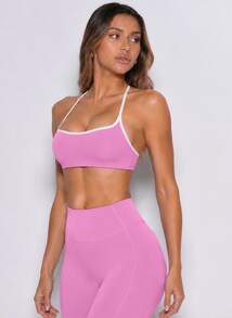 Never me Women's Color-Block Halter Sports Bra And High-Waisted Yoga Pants Set, Tummy Control And Butt-Lifting, Pilates Fitness Daily Wear - Pink - View 5