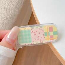 Cute Foldable Cartoon Creative Mirror Phone Stand, Korean-Japanese Style Pattern, Foldable Invisible Desktop Adhesive Mirror Back Sticker, New Binge-Watching Phone Holder, Portable Desktop Support Stand, Horizontal And Vertical Universal Mirror Phone Case Stand For Men, Premium Mirror Finish - Multicolor - View 3