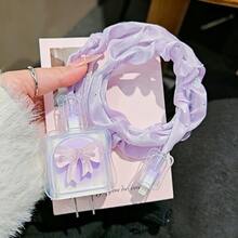 Dreamy Gradient Bowknot Charger Protective Case Set, Sparkling Rhinestone Cord Data Cable Protector Anti-Breakage, Compatible With Apple 20W Fast Charging Head - Mauve Purple - View 6