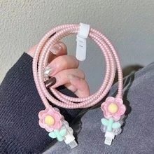 1 Set Sweet Floral Data Cable Protector Compatible With Apple 18W/20W, Ins Sweet Girl Style Data Cable Protector, Gift For Friends, Ideal Small Gift, Christmas Gift - Sheer Pink Flower - View 4
