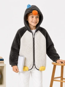 Balabala Baby Fleece Lined Winter Jacket, Thick And Warm, Suitable For Cold Weather - Grayish White - View 3