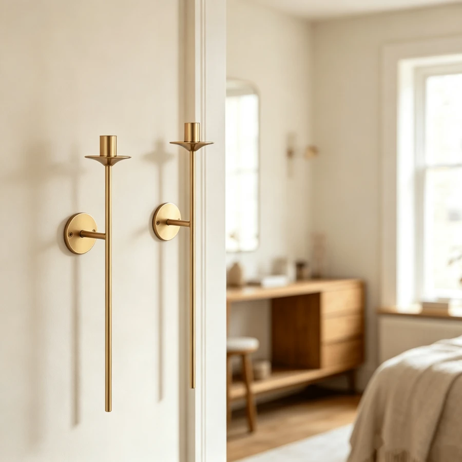 Vintage Taper Candle Holder Wall Mount, 2-Piece Set, Gold Finish As Stylish Wall Decor - 2pcs - View 1