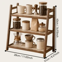 Vintage Wooden Desktop Organizer, Vertical Storage Rack, Lacquered Material, Retro Texture, Durable Wooden Material, Space-Saving Design, Suitable For Coffee Station Cup And Coffee Bean Placement, Kitchen Condiment Bottle Organization, Makeup Vanity Organization, Living Room Desktop Accessory Organization, Multi-Functional Room Decor - Multicolor - View 11