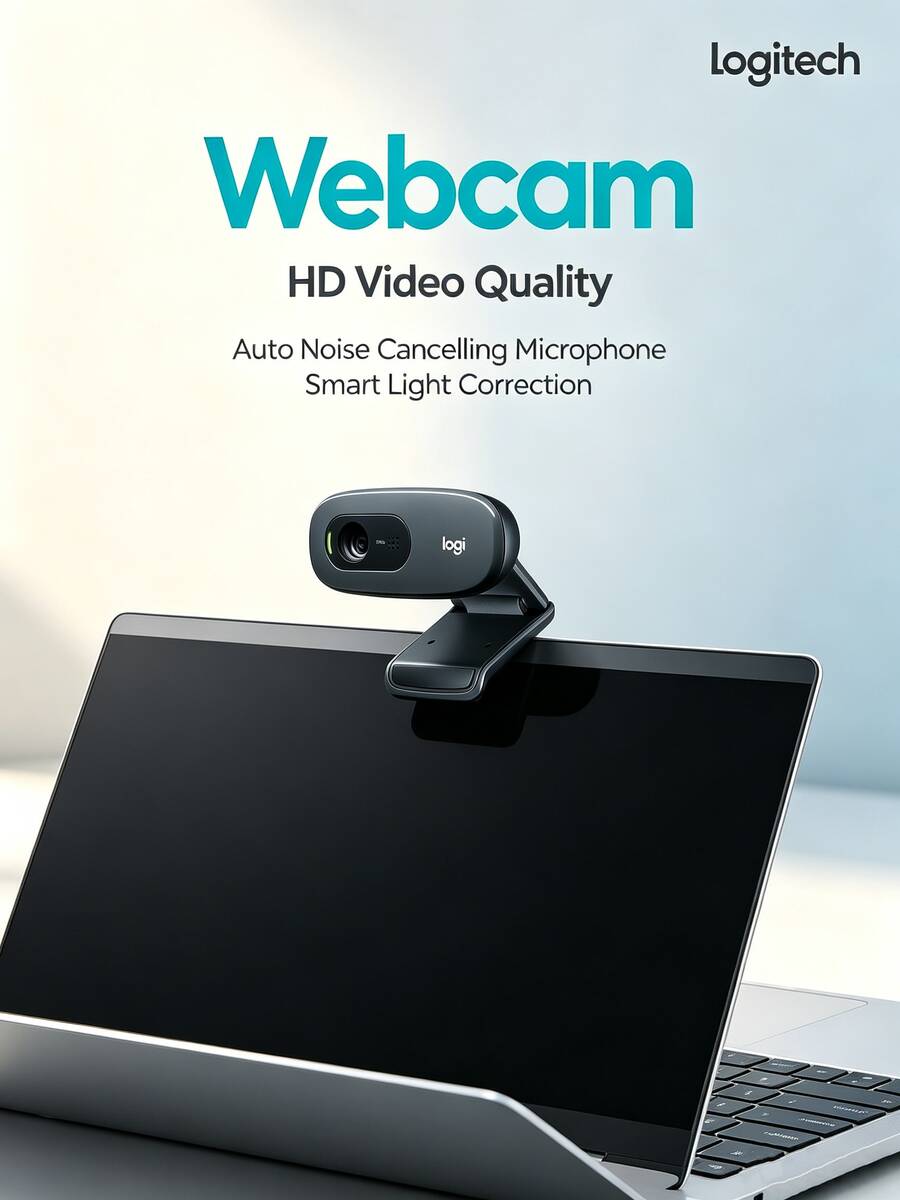 Logitech C270 PC Webcam With HD Quality, Automatic Noise Reduction Microphone, Intelligent Light Correction, Wide-Angle Lens, Plug-And-Play, And Multi-Platform Compatibility - Black - View 1