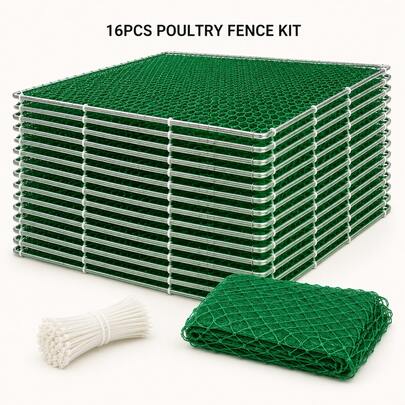 Poultry Fence Kit With Zip Ties, Green Mesh Connectable Fence Panels For Hens, Ducks And Geese, Modular Outdoor Area Divider For Backyard And Farm Use, 6PCS, 10PCS Or 16PCS, Spring Season Setup