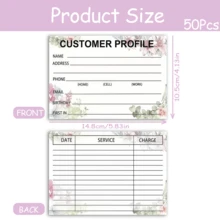 50pcs Customer Info Cards, Floral Design, Small Business Client Info Sheet, Stylist Data Recording Cards, Customer Contact Form - Flower Information Card - View 3