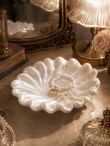 1pc Elegant Shell-Shaped Jewelry Tray, Luxury Vanity Storage Box For Rings, Earrings And Necklaces, Bedroom Dresser Decor Small Accessory Dish, Fashion Home Decor Gift - Multicolor - View 3
