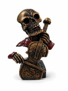 1pc Halloween Skeleton Musician Figurine, 2‑Style Skull Statue Playing French Horn & Cello, Retro Gothic Tabletop Ornament, Spooky Home Decor For Halloween Party Shelf Decoration - Halloween Skull Decor - View 12