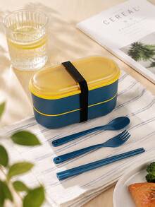 1PC Diet Portion Control Bento Lunch Box, Double Layer Stackable Compartment Divided Meal Prep Container, Large Capacity Portable Food Storage For Office Commute, Fruit Fresh Keeping Lunchbox, Work Meal Box, Birthday Housewarming Gift,Back To School - Multicolor - View 6