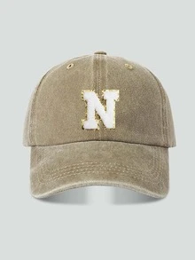 1pc Unisex Vintage Washed Baseball Cap A-Z Letter Print Pattern, Multiple Vintage Colors Available, Soft Texture Adjustable Dad Hat - Khaki - View 20
