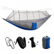 Portable Camping Hammock With Mosquito Net, Lightweight Nylon Parachute Fabric Hammock, Includes 10ft Tree Hanging Straps, Suitable For Hiking, Backpacking, Beach, Backyard, Forest - A - View 13