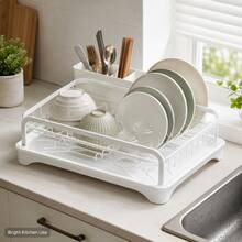 Iron Dish Drainer Rack For Kitchen Counter, Plate Holder And Utensil Storage Shelf, White Black Grey Color Options - View 3
