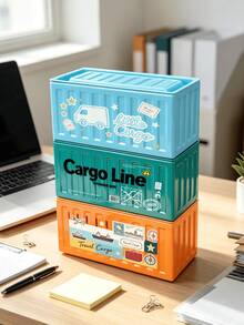 Vintage Industrial Mini Container Storage Box, Iron Cargo Ship Model Desktop Organizer, Creative Tin Metal Container Trinket Box, Retro Freight Container Decor Box For Desk, Small Items Jewelry Stationery Storage Home Decor Gift - Multicolor - View 1