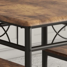 Space-Saving 3-Piece Dining Table Set For 2 – Square Metal & Wood Table With Upholstered Chairs – Compact Rustic Dining Room Furniture For Small Spaces, Apartments - Retro Color Mdf Seat - View 4
