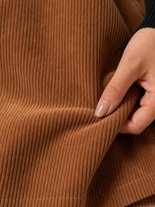 Plus Size Women Solid Color Casual Versatile Daily Wear Skirt - Dark Khaki - View 7