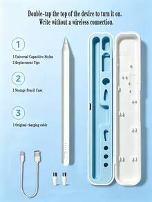 1 Set (With Storage Box) Universal Touch Pen For Tablet Touchscreen, Active Digital Stylus With 2 Extra Replacement Tips And Portable Storage Box, Double Click To Power On, No Bluetooth Required, Compatible With Tablets And Smartphones - View 13