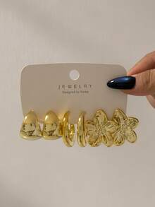 6-18pcs/Set Women's Gold Earrings Set, Flower, Water Drop, Twisted Design, Suitable For Daily Wear, Gift For Friends - Yellow Gold - View 7