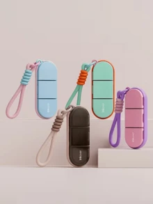 Dopamine Color Portable Woven Lanyard 3-Compartment Pill Box, With Sealing Ring, Waterproof & Moisture-Proof, Independent Compartments, Suitable For Carrying Health Supplements And Vitamins - View 1