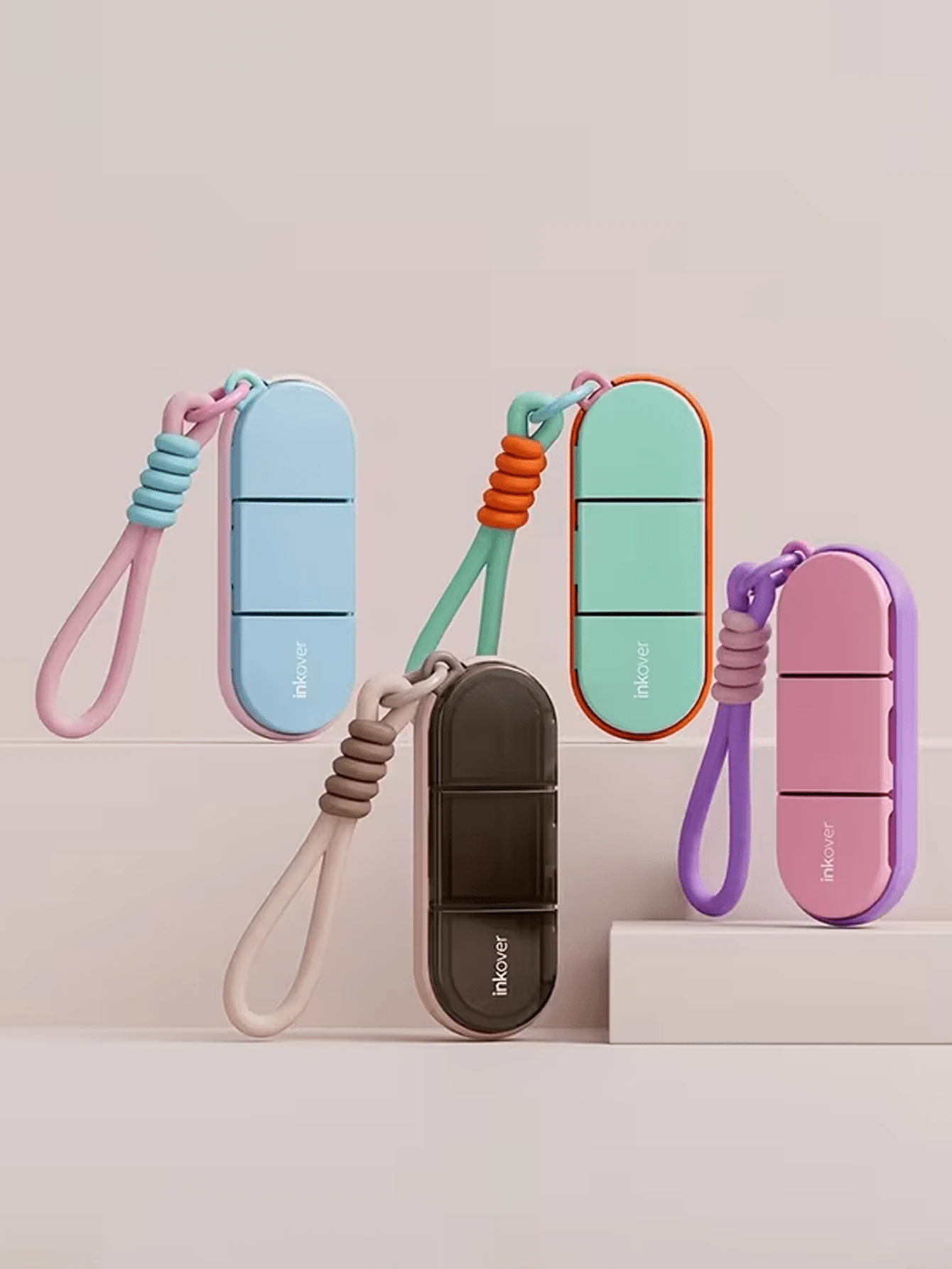 Dopamine Color Portable Woven Lanyard 3-Compartment Pill Box, With Sealing Ring, Waterproof & Moisture-Proof, Independent Compartments, Suitable For Carrying Health Supplements And Vitamins - View 1