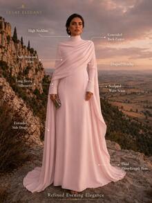 Blush Rose Draped Cape Gown - Pink - View 10