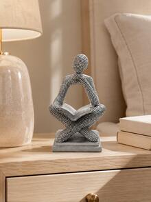 1pc Silver Reading Thinker Statues Set, Abstract Art Figurines Modern Sculptures, Bookshelf Decor For Living Room Office Desk Shelf - Thinker Reading Figurine - View 10