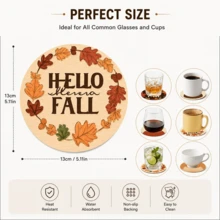 6pcs Autumn Theme Home Decor Diatomaceous Earth Coasters, Beverage Coasters, Coffee Coasters, Mug Coasters, Tea Coasters, Vintage Hand-Painted Style, Pumpkin & Maple Leaf Pattern, Heat-Insulated Desktop Protection, Autumn Home Gift, Suitable For Dining Table, Coffee Table, Kitchen Decor, Thanksgiving Party And Autumn Home Decoration - Multicolor - View 4