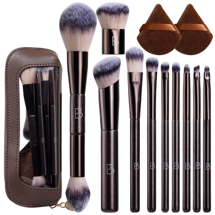 BS-MALL 10PCS Professional Makeup Brushes Cosmetic Tools Puffs Foundation Eyeshadow Makeup Brushes Foundation Set - Brown - View 1
