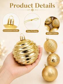 44pcs Gold Christmas Ball Ornaments, 3cm And 6cm Mixed Sizes, Including Matte, Mirror, Striped, Woven, Embossed And Star Patterns, Elegant Hanging Decorations For Christmas Tree, Suitable For Christmas Party, Wedding, Holiday Home, Fireplace And Wreath Decor - Gold - View 7