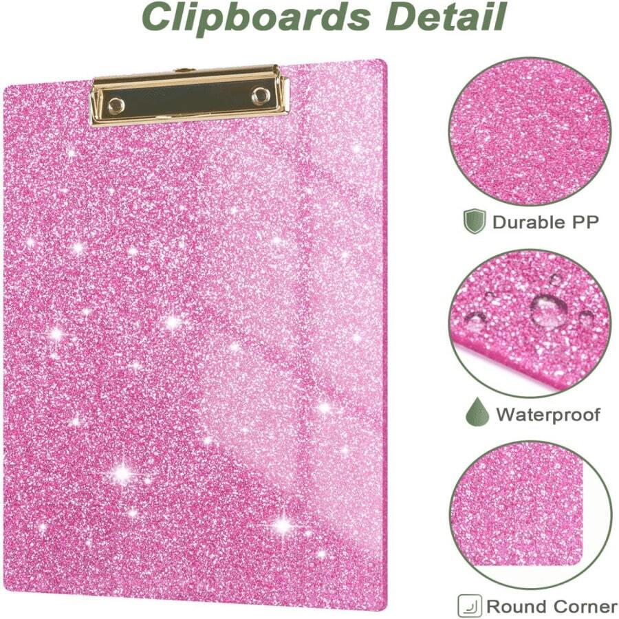 1pc Pink Glitter Acrylic Clipboard, 9.06*12.6 Inches, Transparent Glitter Folder Board; Equipped With Sturdy Gold Metal Clip, Smooth Writing Surface, Hanging Hole Design, Highly Attractive Transparent Memo Board; Standard A4 Size Office And Study Stationery, Suitable For Students Preparing For Exams, Teachers And Office Workers, Desktop Planning And Storage Essential, Ins-Style Desktop Decor, Exquisite Gift For Girls And Women Starting School