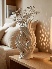 1pc Minimalist White Flame Hollow Vase, Curved Wave Decorative Vase - Multicolor - View 9