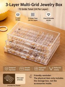 1pc Large Capacity 72-Slot Acrylic Jewelry Box, Transparent Multi-Layer Stackable Drawer Organizer, Jewelry Storage & Organization, Holiday Gift - Transparent - View 12