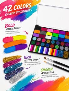 Suitable For Professional Artistic Use. 42-Color Solid Pearlescent Watercolor Set. Fine Texture, Even Coloring. Portable, Durable, Stylish. Ideal Gift For Doodling, Painting, And Daily DIY Projects. - 42-color Paint Palette + Brushes - View 4