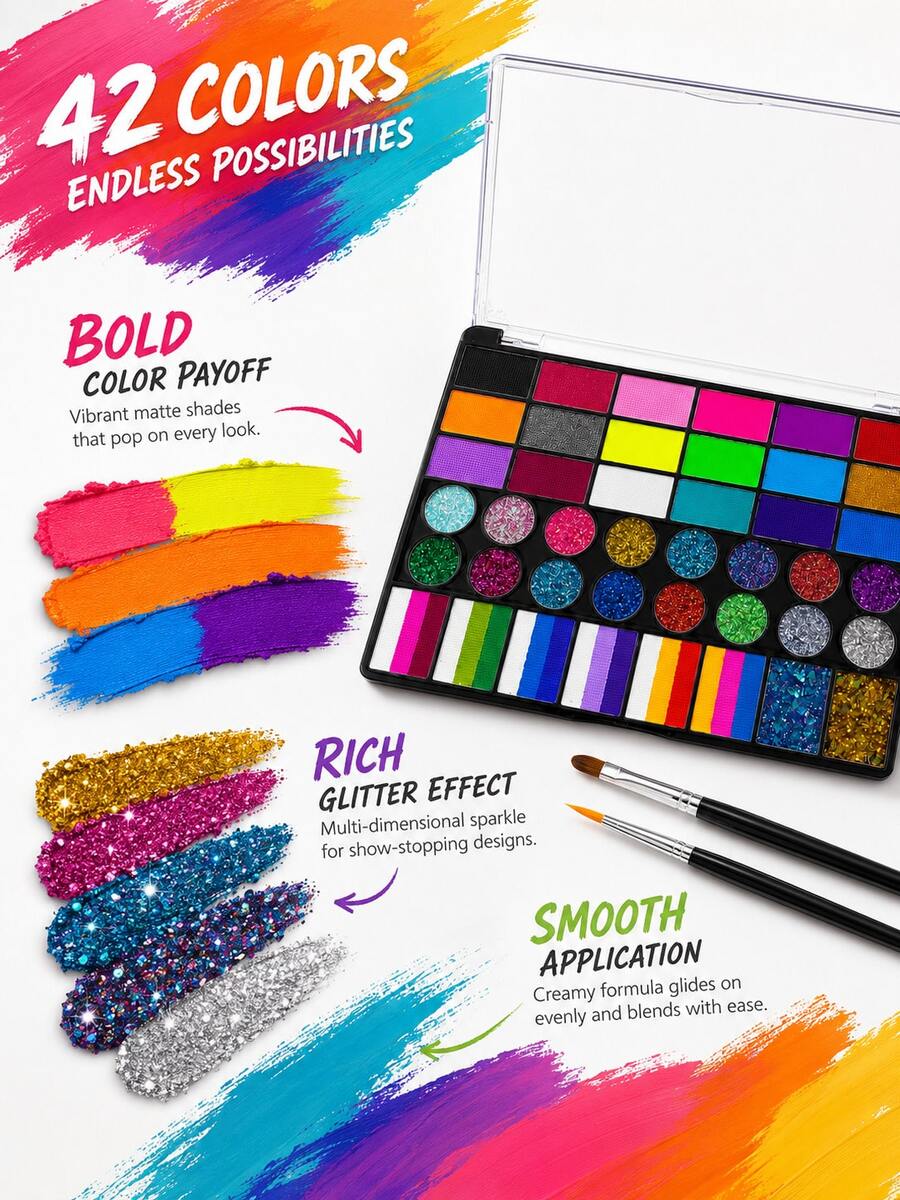 Suitable For Professional Artistic Use. 42-Color Solid Pearlescent Watercolor Set. Fine Texture, Even Coloring. Portable, Durable, Stylish. Ideal Gift For Doodling, Painting, And Daily DIY Projects. - 42-color Paint Palette + Brushes - View 1