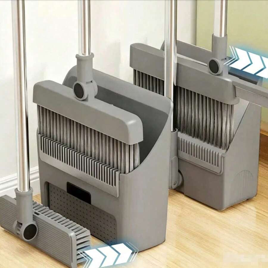 3-In-1 Foldable Broom And Dustpan Set, 2pcs Broom And Dustpan, Multi-Functional Cleaning Tool, Suitable For Living Room, Bedroom, Bathroom, Carpet And Hardwood Floor, Durable Plastic, No Shedding, Perfect For Home, Office, School And Dorm Use - Broom and Dustpan - View 1