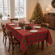 1pc Thickened Plaid Tablecloth With Ruffled Edge, Suitable For Christmas And Autumn Home Decor, Red And Green Dual-Color Christmas Tablecloth, Suitable For Holiday Dinner, Daily Dining Table Arrangement (180g/Sqm) - Burgundy - View 1