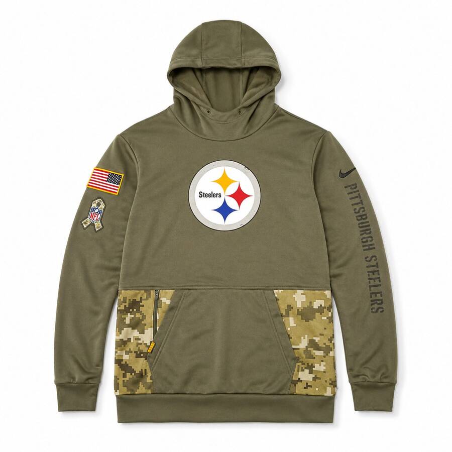 Nike Pittsburgh Steelers Patch Camo Colorblock Hoodie Pullover Military Green Men's - Army Green - View 1