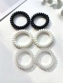 6pcs Minimalist Solid Color Telephone Wire Headbands, High Elasticity Basic Style, Suitable For Daily Commute, Ponytail Hairstyles, Hair Styling - Multicolor - View 2