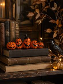 1pc Jack Pumpkin Statue, Cute & Quirky Halloween Pumpkin Statue Set, Funny Expression, Desktop Fireplace Mantel Bookshelf Autumn Home Party Decoration - Classic - View 5