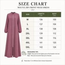 Women's Full-Length Zip Front Abaya – Stand Collar Long Sleeve Modest Maxi Dress With Elastic - Pink - View 8